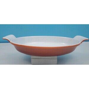 Vintage Flame Orange Cast Iron Enamel Roasting Casserole Oval  Dish 10" Holland